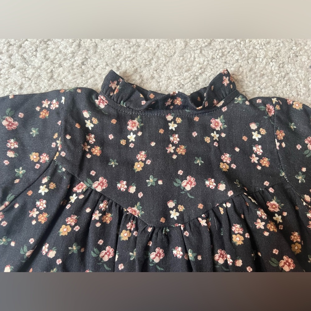 Bebe Organic Darlene Dress Black Flower Print 6M - Picture 2 of 5